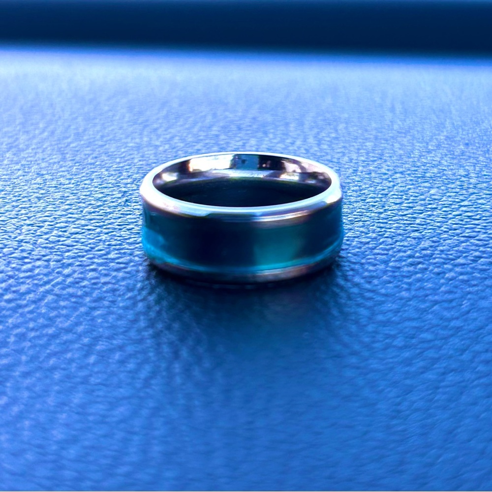 Sapphire Blue Resin stainless steel Ring Sliver Size 11